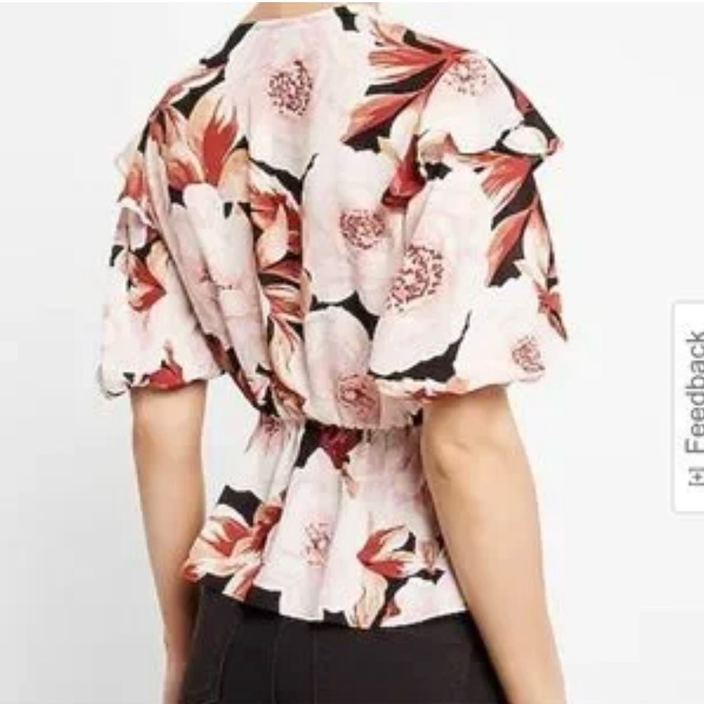 Express Black Floral Wrap Blouse with Puff Sleeves – Size S - Picture 2 of 9